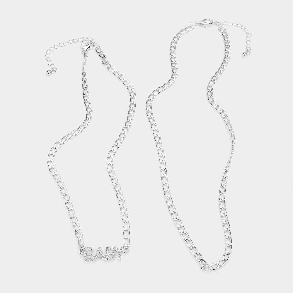 iLLASPARKZ 2PCS - BABY Rhinestone Embellished Pendant Message Necklaces