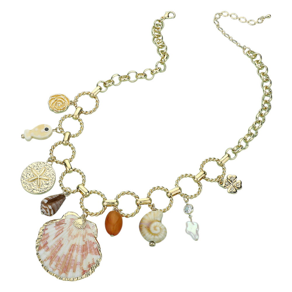 iLLASPARKZ Shell Sand Dollar Pearl Clover Fish Charm Station Necklace