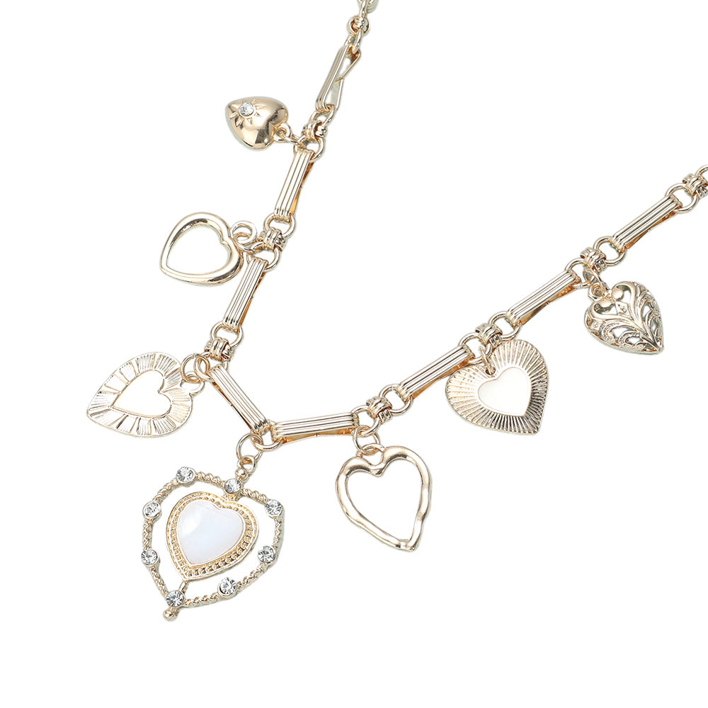 iLLASPARKZ Mother of Pearl Heart Metal Heart Charm Station Necklace