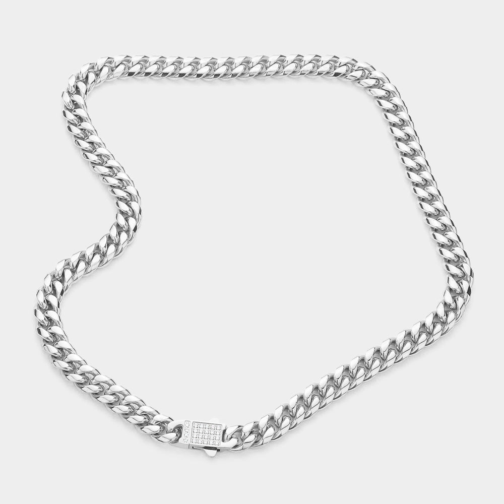 iLLASPARKZ Stainless Steel CZ Embellished Metal Chain Link Necklace