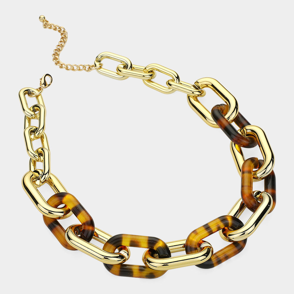 iLLASPARKZ Chunky Celluloid Acetate Tortoise Metal Chain Necklace