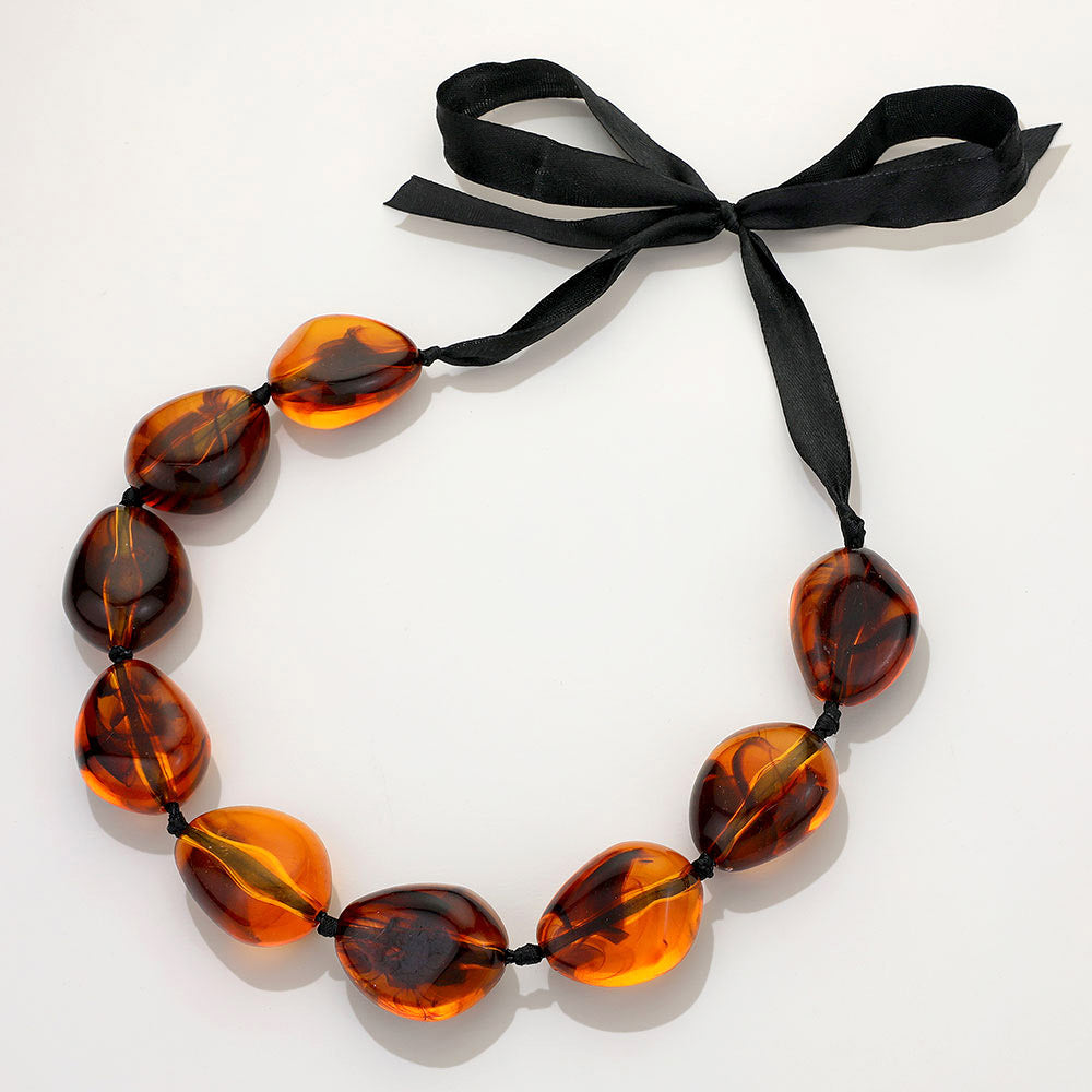 iLLASPARKZ Amber Pebble Stone Beaded Statement Necklace