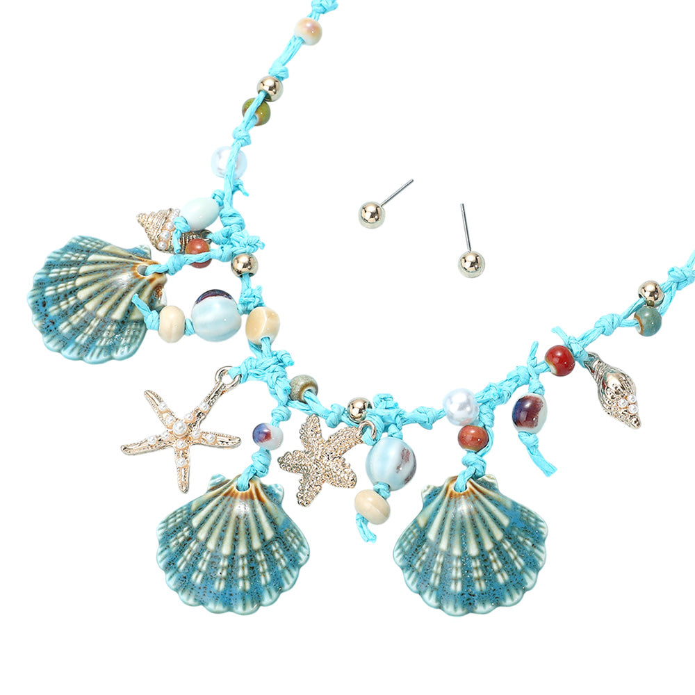 iLLASPARKZ Sea Shell Starfish Puka Shell Pearl Beads Raffia Thread Necklace