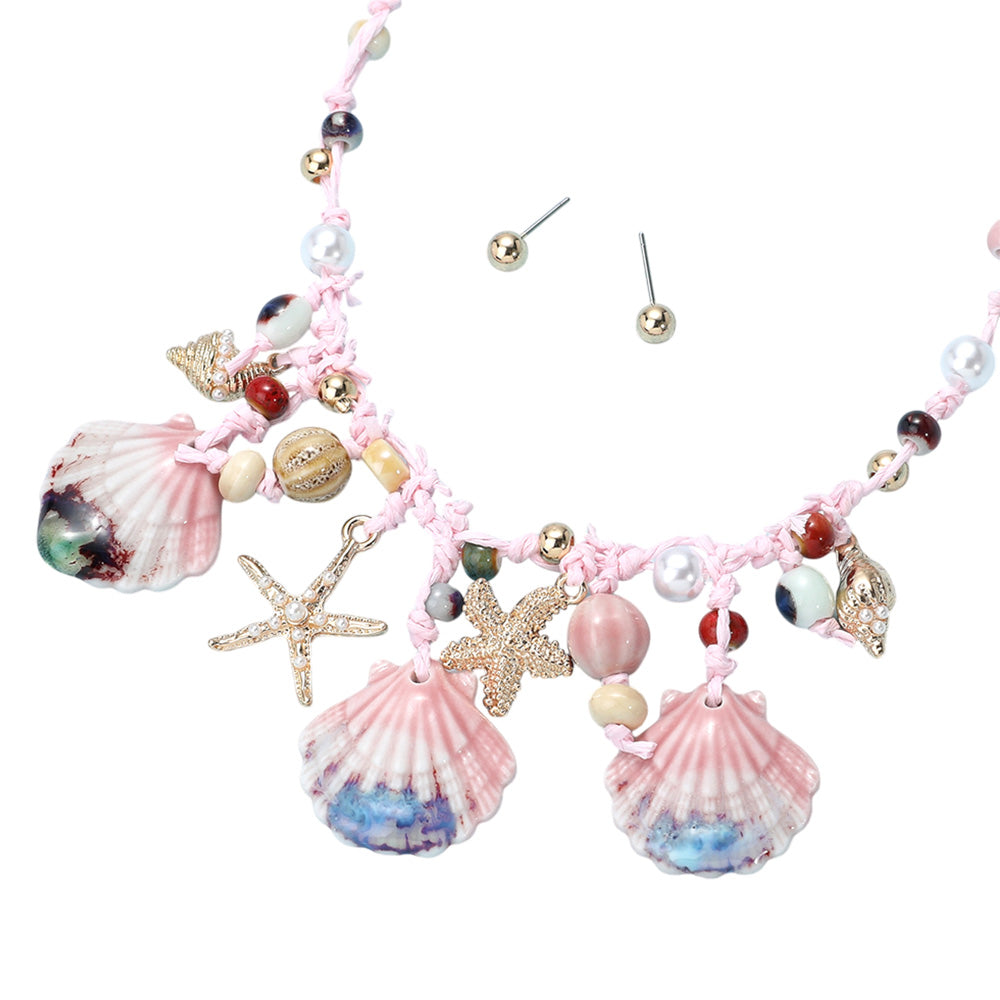 iLLASPARKZ Sea Shell Starfish Puka Shell Pearl Beads Raffia Thread Necklace