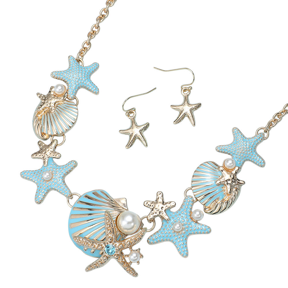 iLLASPARKZ Enamel Pearl Pointed Sea Shell Starfish Link Necklace