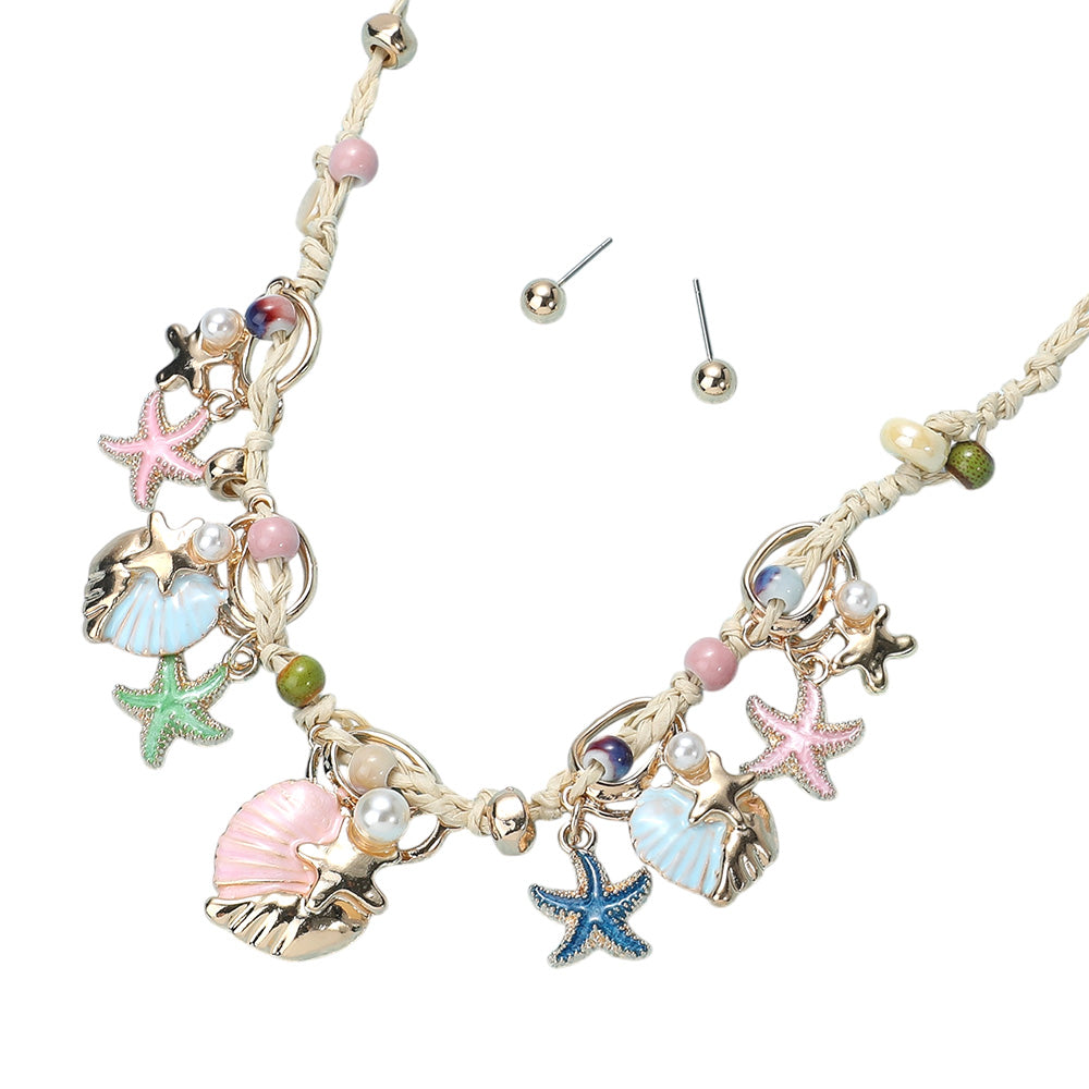 iLLASPARKZ Enamel Starfish Shell Pearl Bead Raffia Thread Necklace