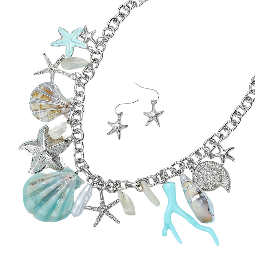 iLLASPARKZ Chunky Sea Shell Starfish Pearl Miter Shell Charm Station Necklace