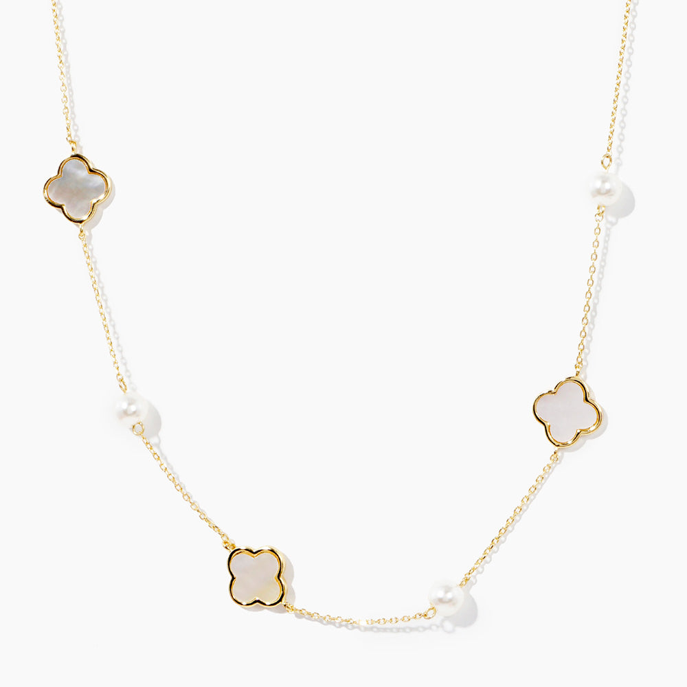 iLLASPARKZ Gold Dipped Mother of Pearl Quatrefoil Station Necklace