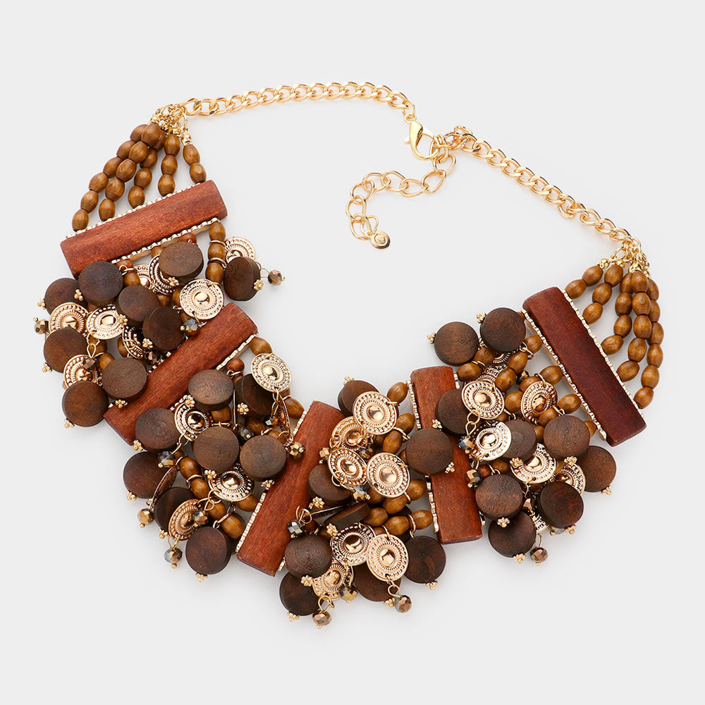 iLLASPARKZ Ethnic Vintage Wooden Bib Necklace