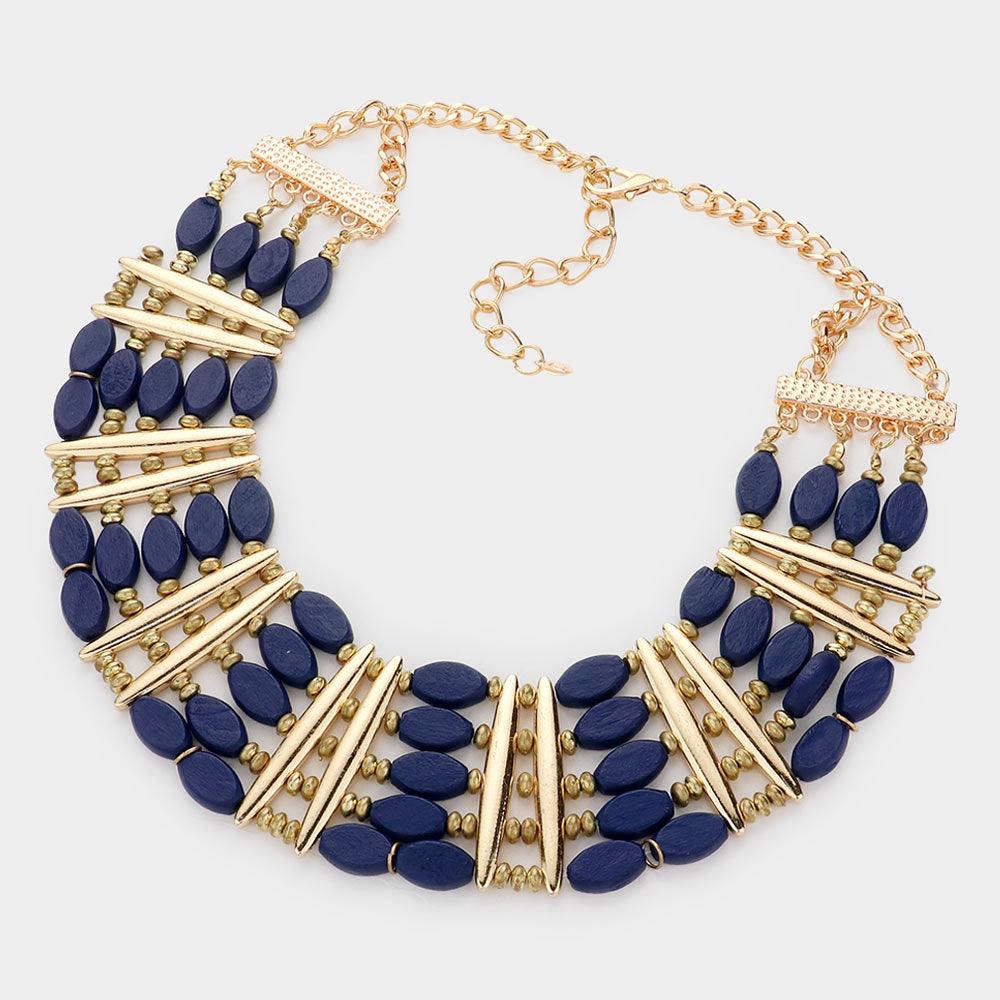 iLLASPARKZ Oval Wood Beaded Statement Necklace