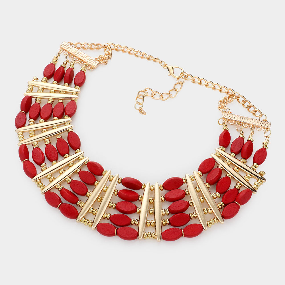 iLLASPARKZ Oval Wood Beaded Statement Necklace