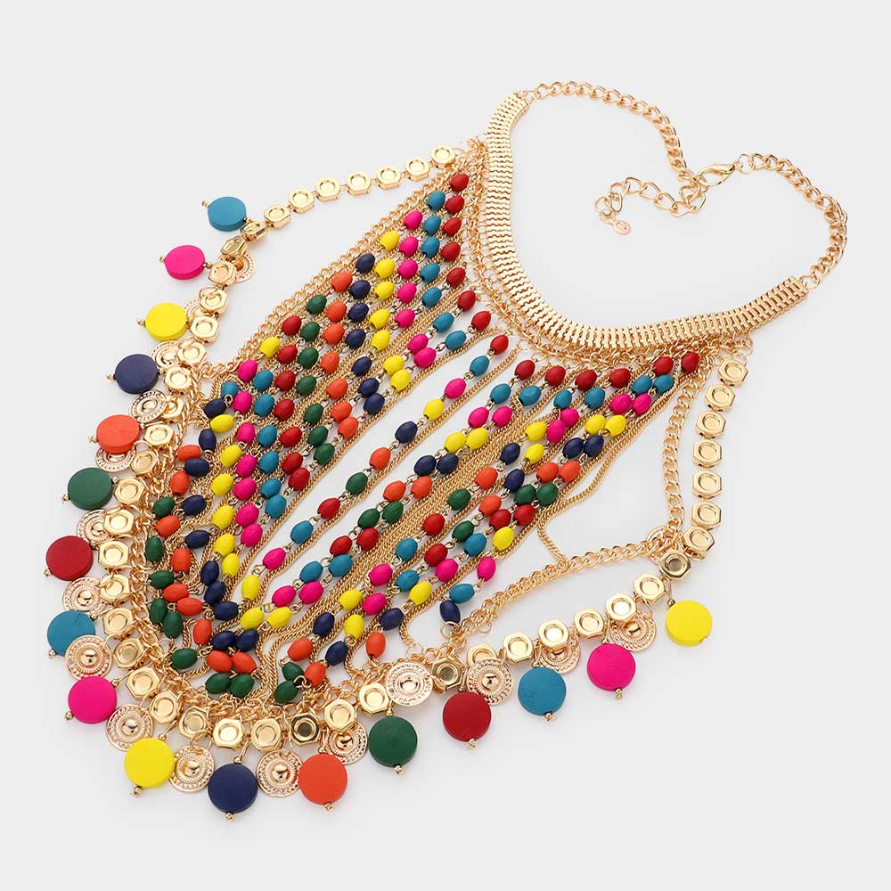 iLLASPARKZ Rainbow Wood Link Statement Bib Necklace