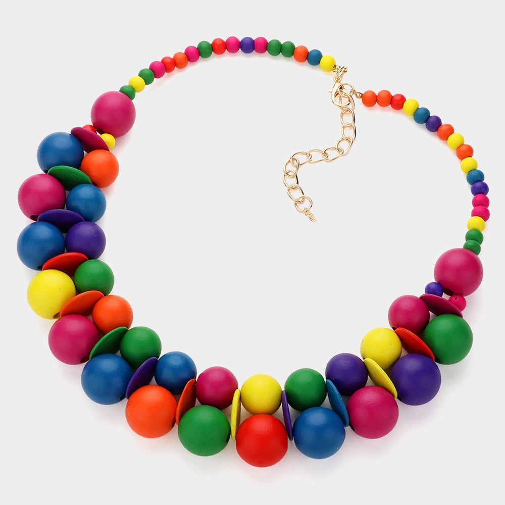 iLLASPARKZ Wood Ball Embellished Statement Necklace