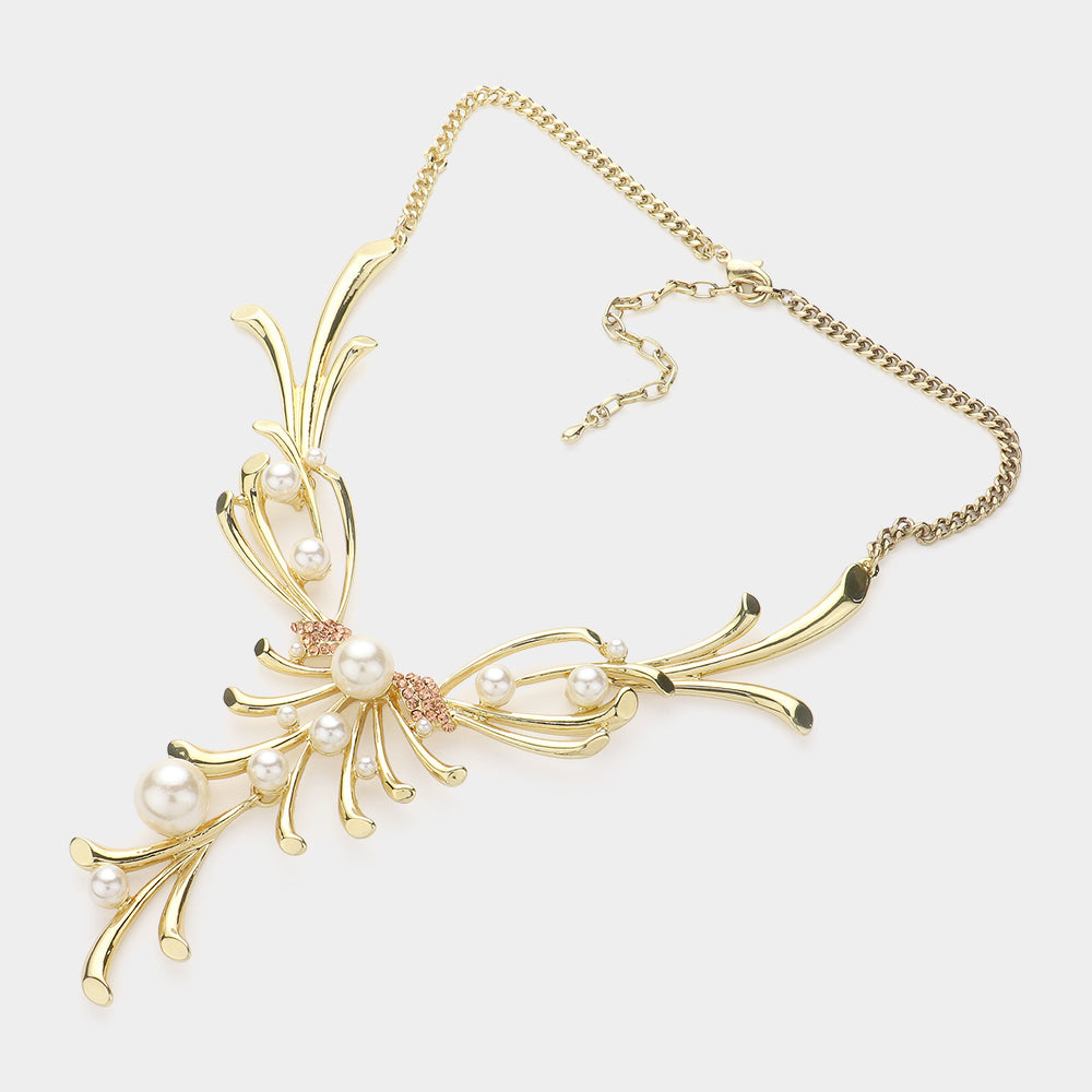 iLLASPARKZ Pearl Pointed Abstract Branch Statement Necklace