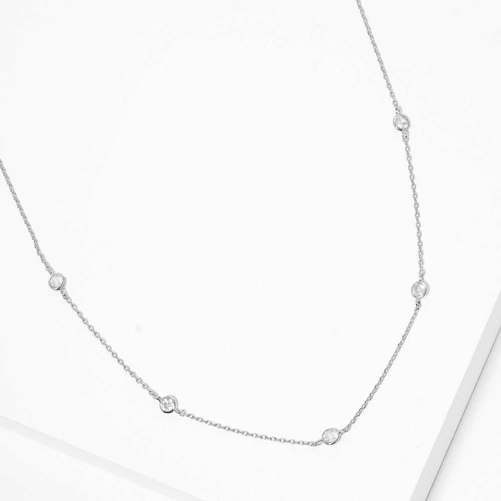 iLLASPARKZ White Gold Dipped Brass Metal Round CZ Station Necklace