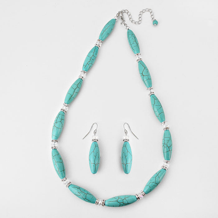 iLLASPARKZ Bead & Crystal Accented Turquoise Bullet Strand Necklace