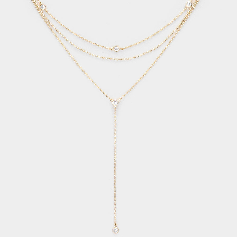 iLLASPARKZ Rhinestone Detail Triple Layered Y Necklace