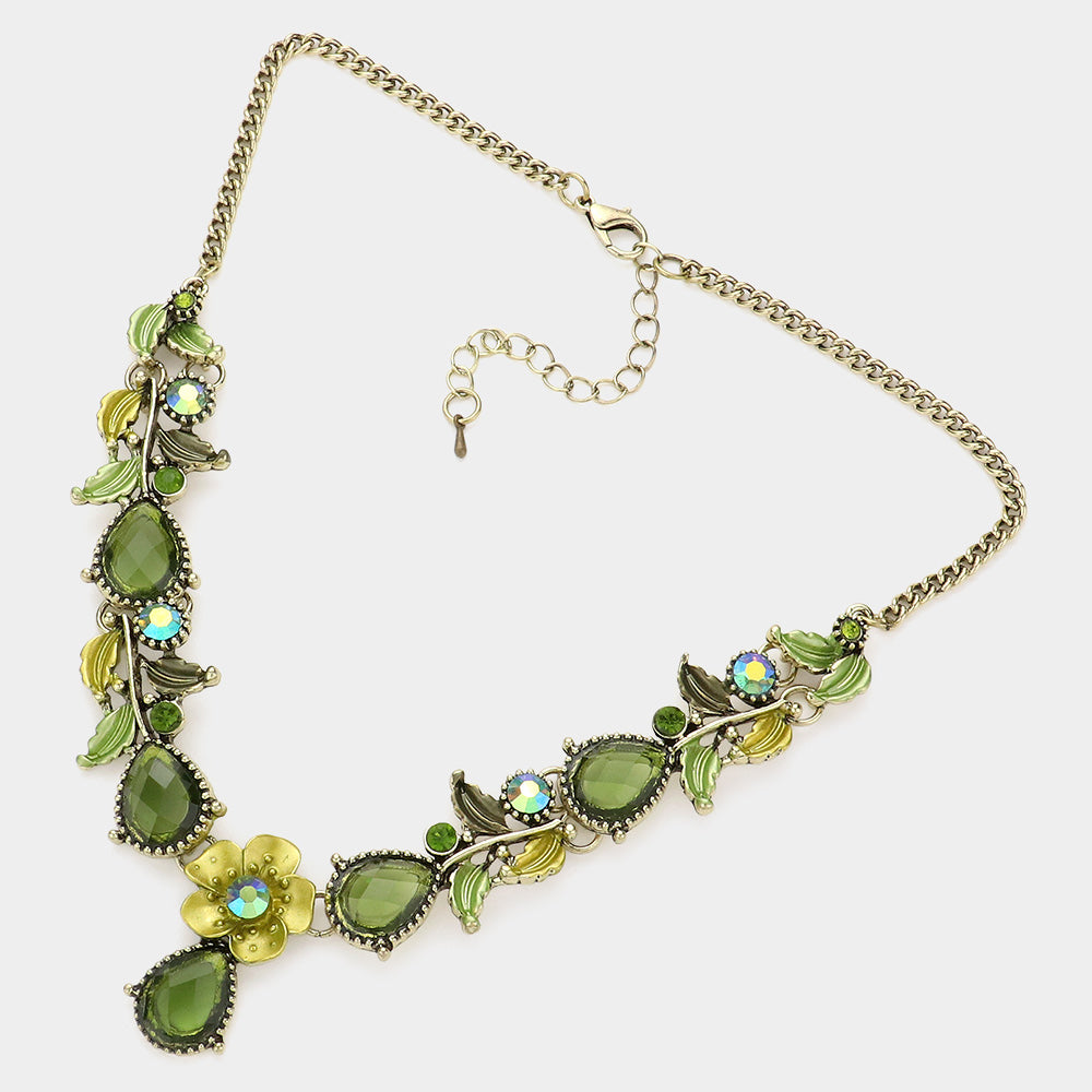 iLLASPARKZ Colored Metal Flower Leaf Teardrop Stone Bib Necklace