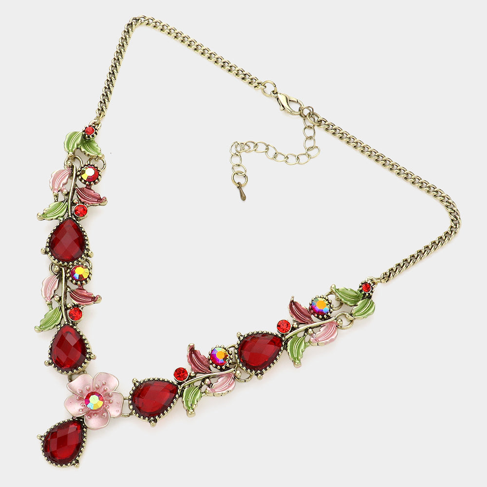 iLLASPARKZ Colored Metal Flower Leaf Teardrop Stone Bib Necklace