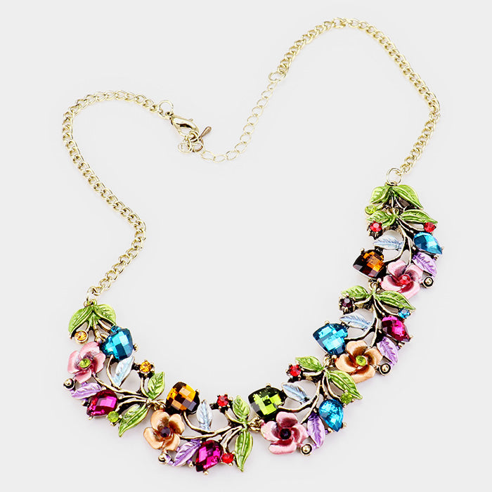 iLLASPARKZ Stone Flower Leaf Statement Necklace