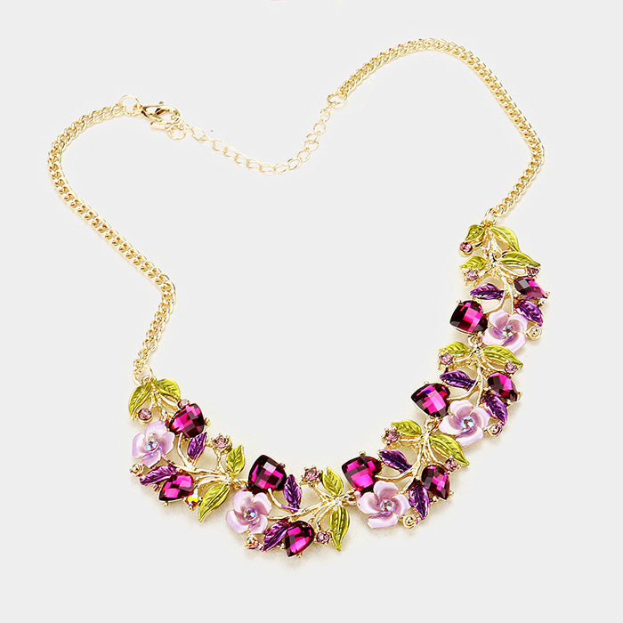 iLLASPARKZ Stone Flower Leaf Statement Necklace