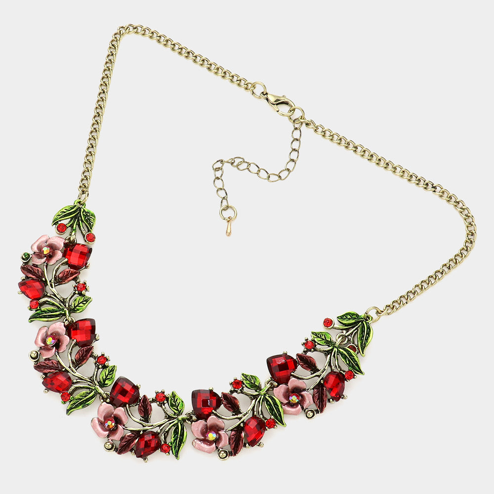 iLLASPARKZ Stone Flower Leaf Statement Necklace