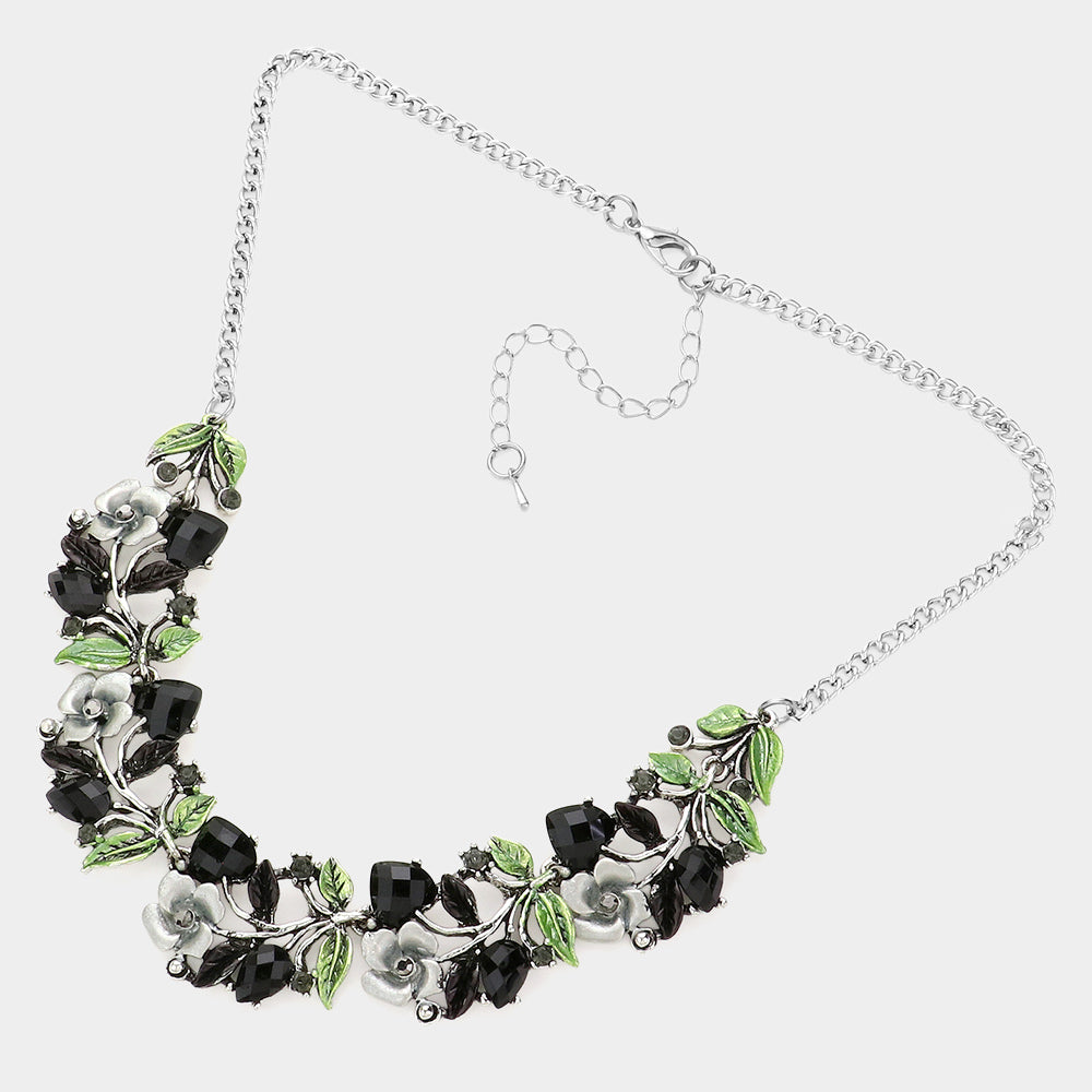 iLLASPARKZ Stone Flower Leaf Statement Necklace