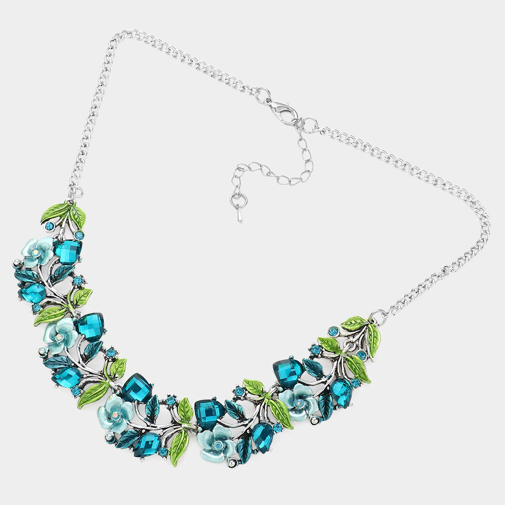 iLLASPARKZ Stone Flower Leaf Statement Necklace