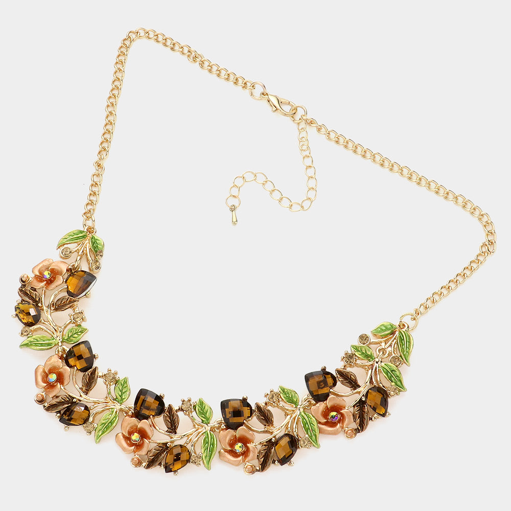 iLLASPARKZ Stone Flower Leaf Statement Necklace