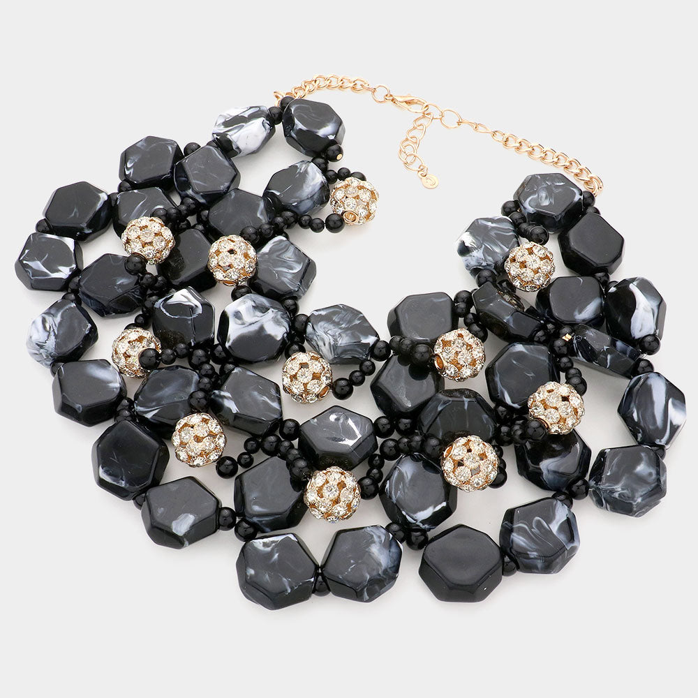 iLLASPARKZ Stone Ball Marbled Bead Cluster Necklace