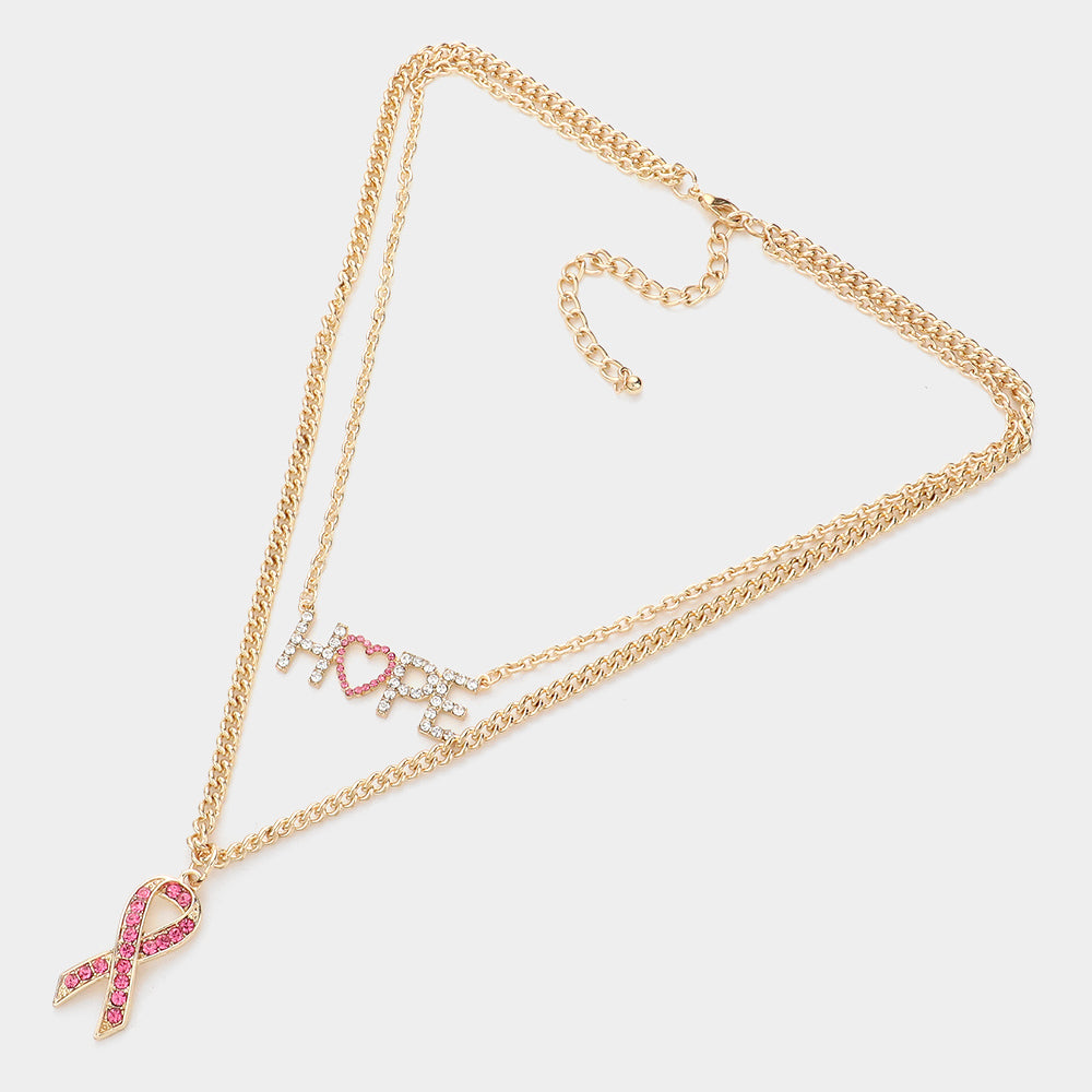 iLLASPARKZ Hope Message Pink Ribbon Pendant Double Layered Necklace