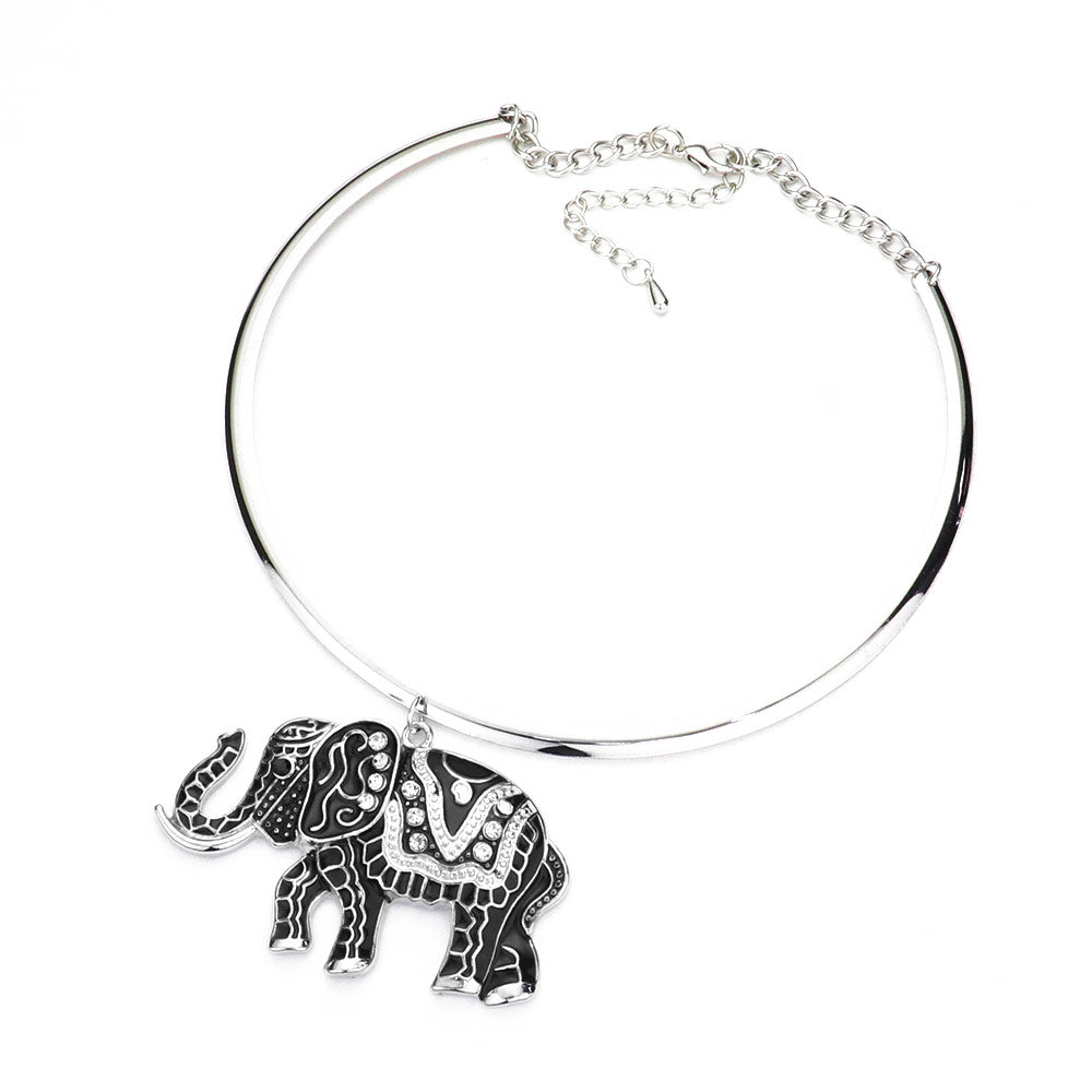 iLLASPARKZ Rhinestone Embellished Enamel Elephant Pendant Necklace