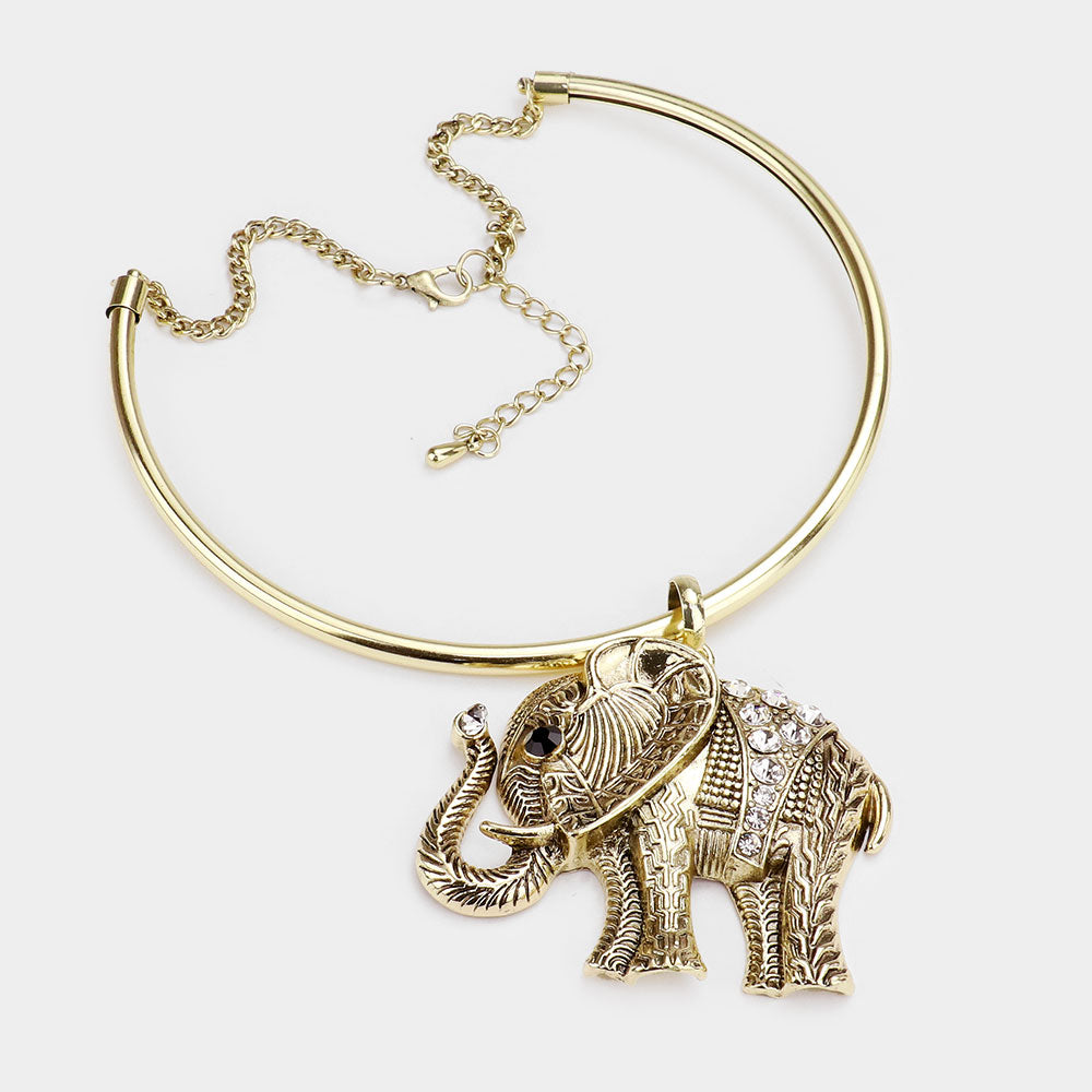 iLLASPARKZ Stone Embellished Elephant Pendant Necklace