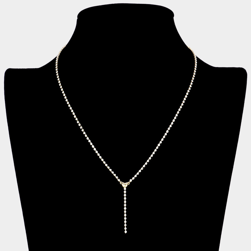 iLLASPARKZ Brass Metal Dainty Rhinestone Chain Heart Pendant Necklace