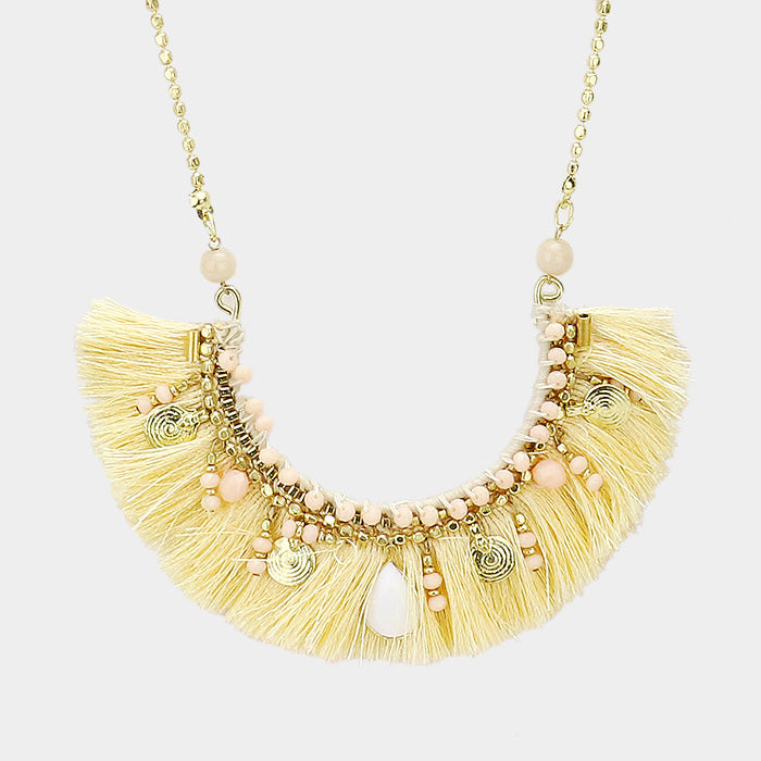 iLLASPARKZ Multi Bead Detail Thread Fringe Long Necklace