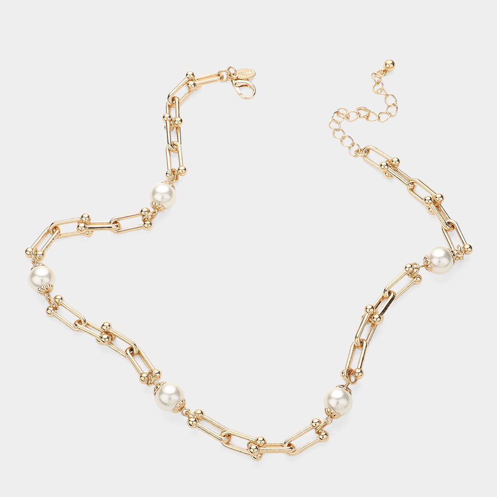 iLLASPARKZ Pearl Pointed Hardware Link Chain Necklace