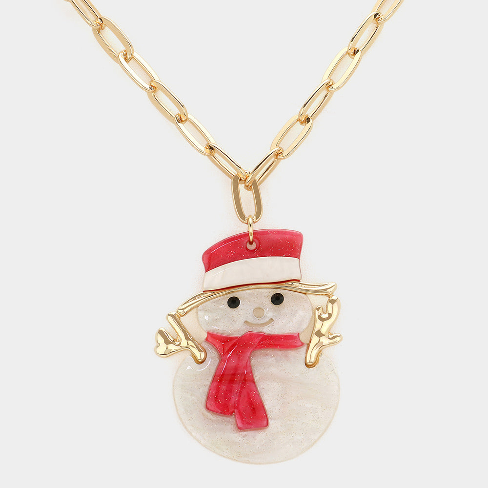 iLLASPARKZ Glittered Resin Snowman Pendant Necklace