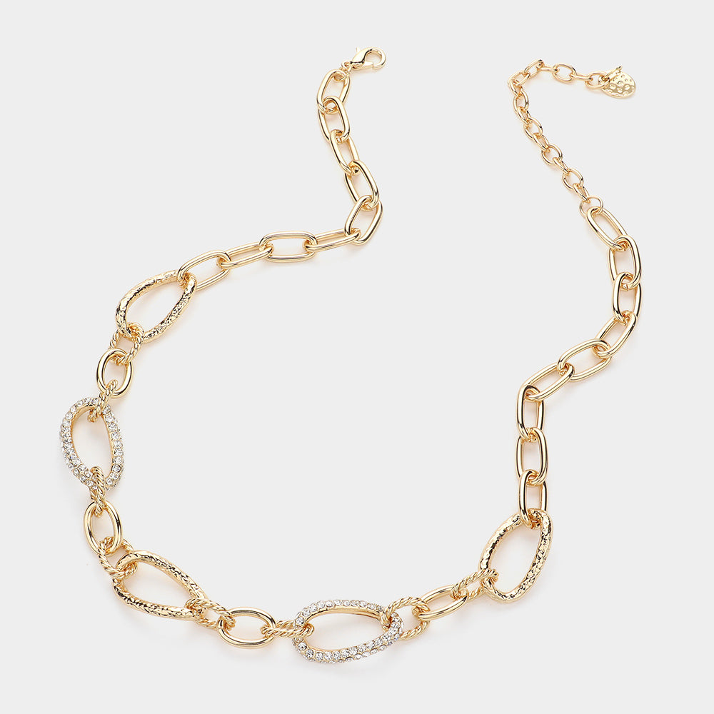 iLLASPARKZ Stone Paved Textured Metal Oval Link Chain Necklace