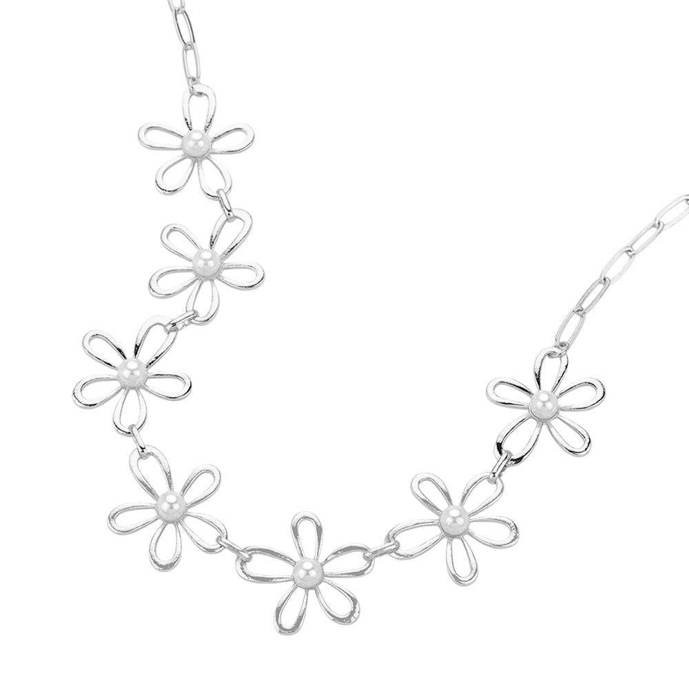 iLLASPARKZ Pearl Centered Metal Flower Link Necklace