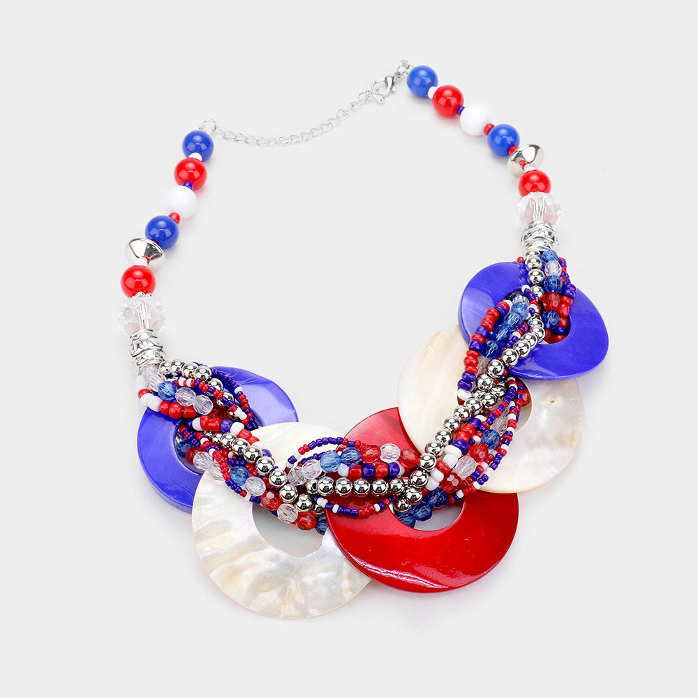 iLLASPARKZ American USA Flag Marbled Round Link Necklace