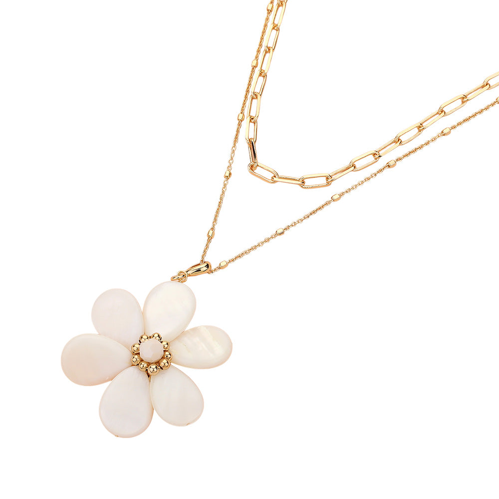 iLLASPARKZ Mother of Pearl Flower Pendant Double Layered Paperclip Chain Necklace