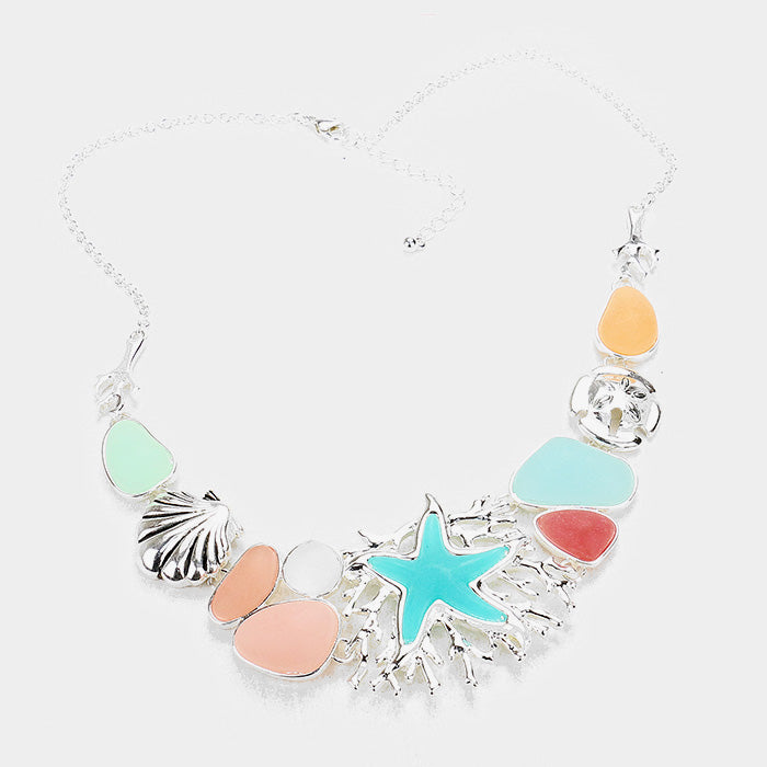 iLLASPARKZ Sea Glass Sea Life Theme Starfish Shell Statement Necklace