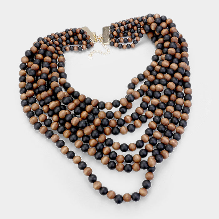 iLLASPARKZ Multi Strand Wood Ball Bead Necklace