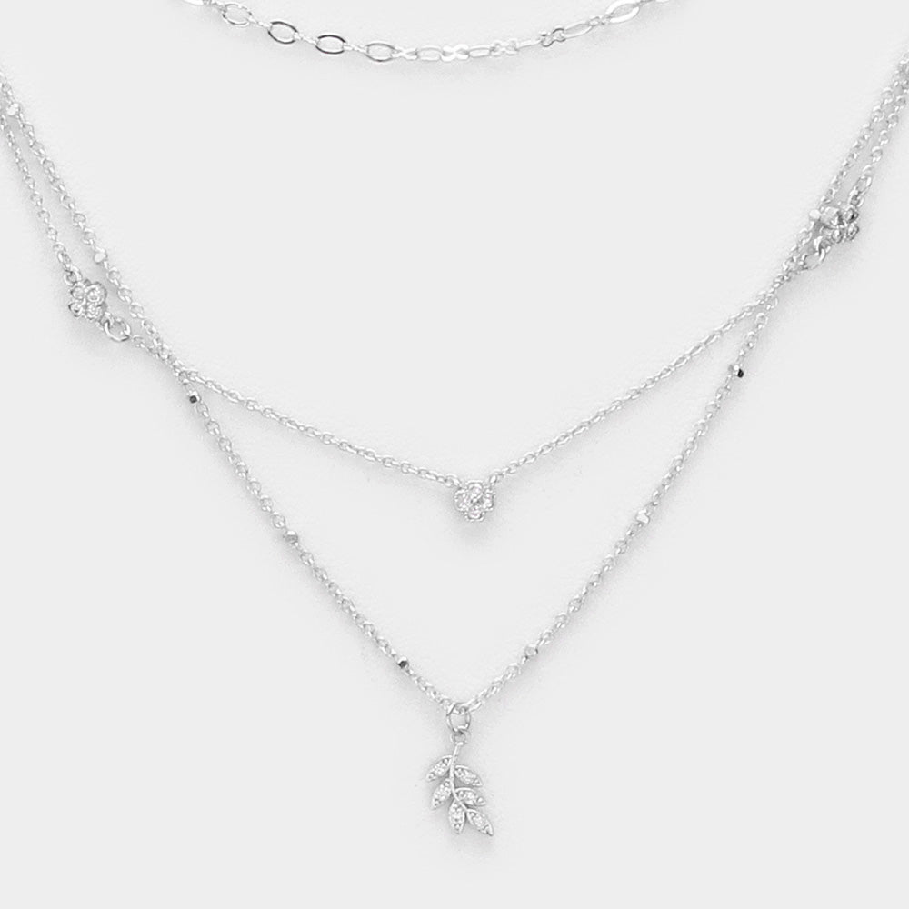 iLLASPARKZ CZ cubic Zirconia Leaf Pendant Layered Necklace