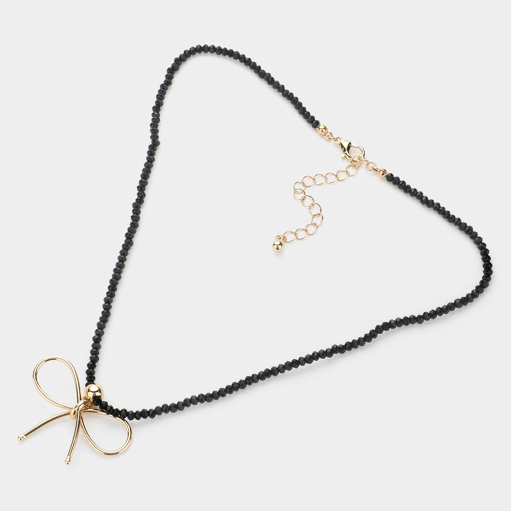 iLLASPARKZ Faceted Beaded Brass Metal Wire Bow Pendant Necklace