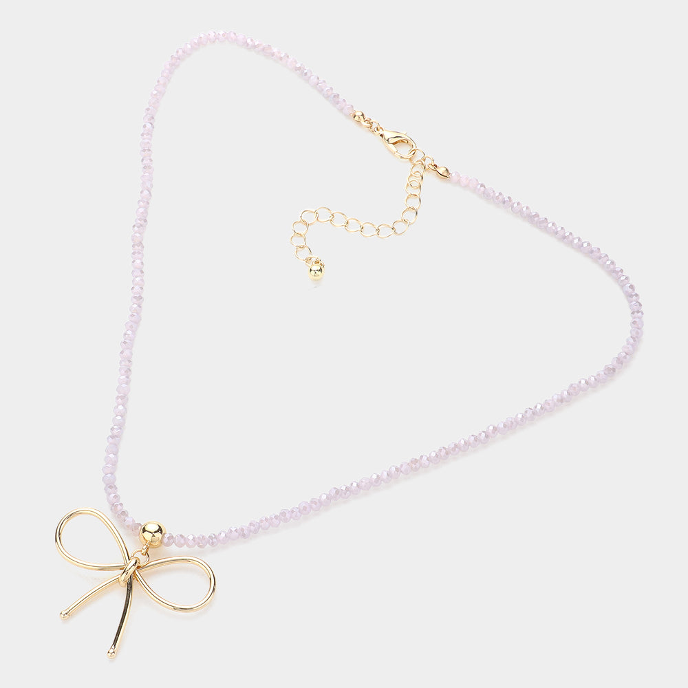 iLLASPARKZ Faceted Beaded Brass Metal Wire Bow Pendant Necklace