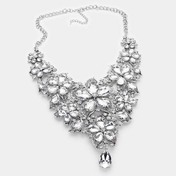 iLLASPARKZ Crystal rhinestone flower statement bib necklace