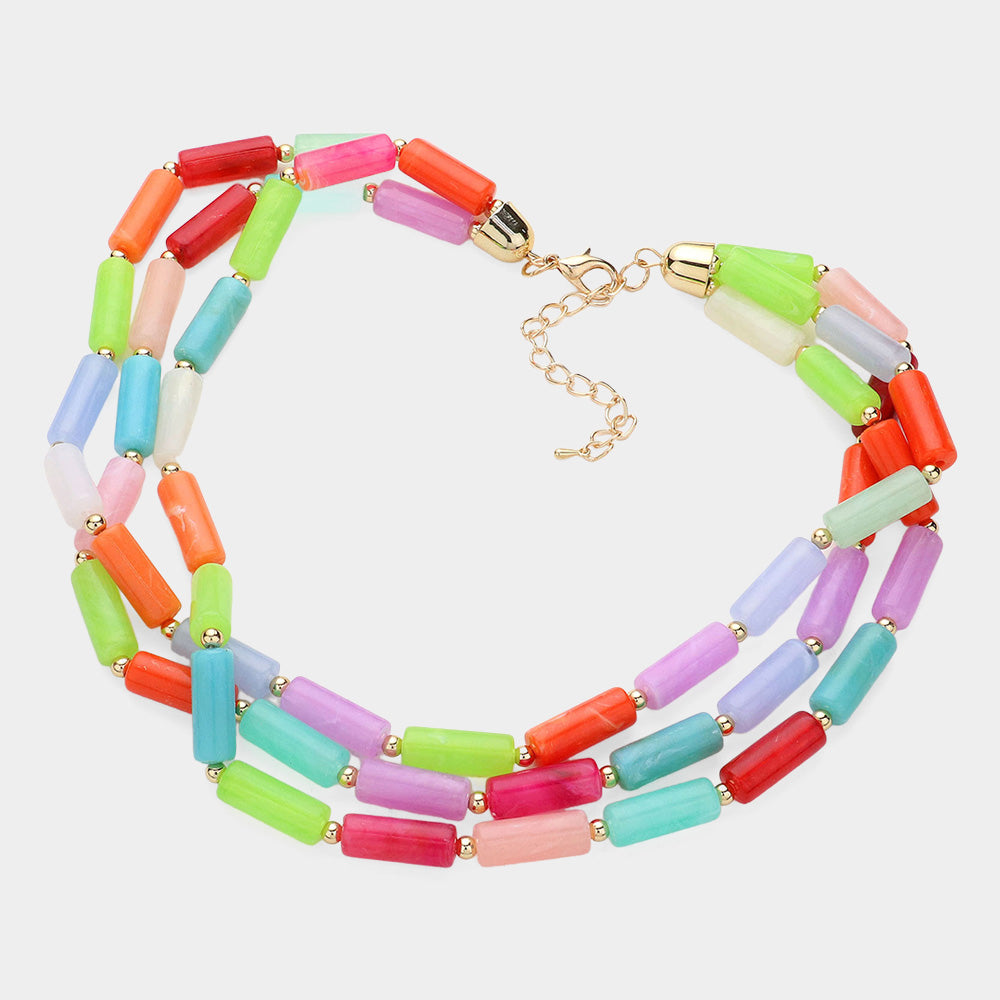 iLLASPARKZ Celluloid Acetate Cylinder Beads Beaded Layered Bib Necklace