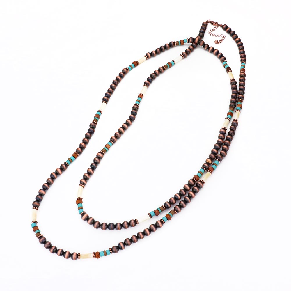 iLLASPARKZ Burnished Metal Ball Wood Beaded Long Necklace