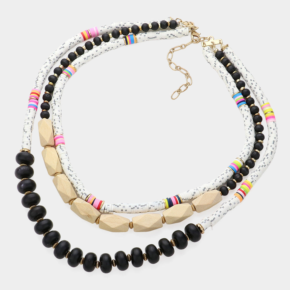 iLLASPARKZ Colorful Disc Bead Wood Layered Necklace